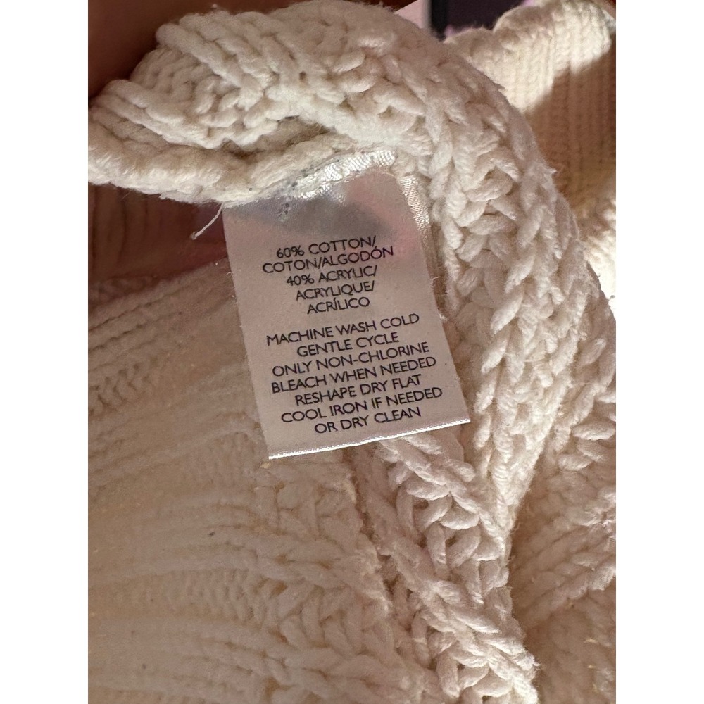 LOFT‎ Sweater Womens L Cream Cable Knit Popcorn Stitch Mock Neck Pullover Cozy - Picture 5 of 12
